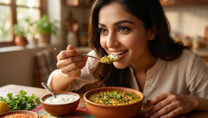 Eating protein-rich dal and curd to help eyelashes grow longer and thicker from the inside.