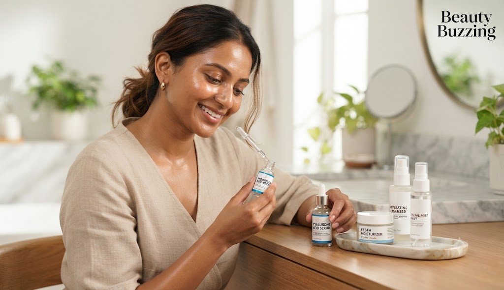 Essential skincare products for dry skin including hyaluronic acid serum and cream moisturizer. Essential skincare products for dry skin including hyaluronic acid serum and cream moisturizer.