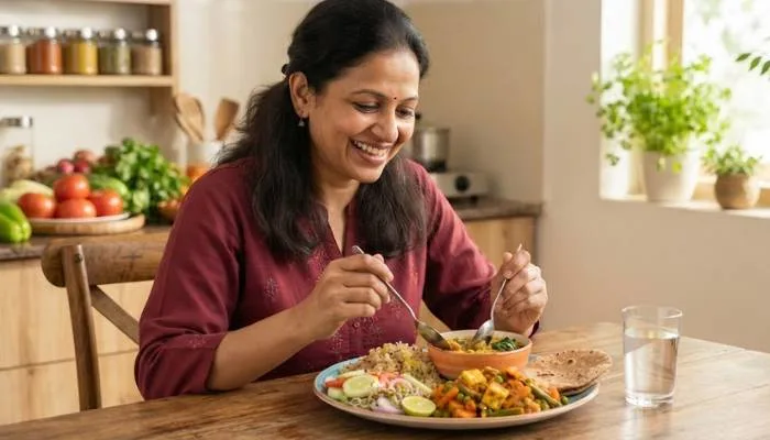 A practical, visual guide demonstrating portion control using the 1/3 rule for vegetables, protein, and quality carbohydrates. A practical, visual guide demonstrating portion control using the 1/3 rule for vegetables, protein, and quality carbohydrates.