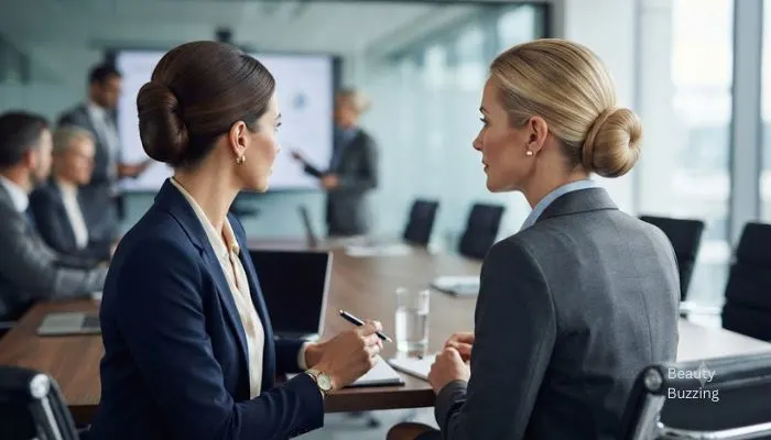 Elegant French twist and classic chignon hairstyles for formal office meetings