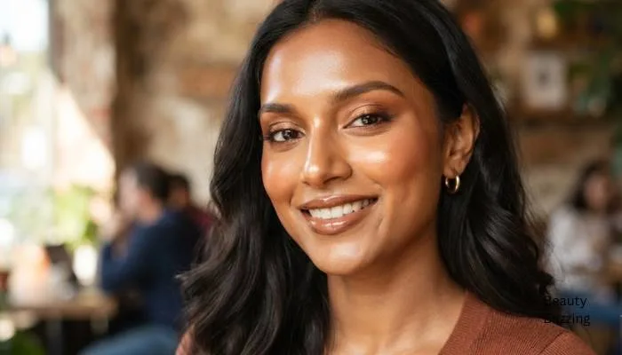 Completed latte makeup look featuring glowing skin and warm brown tones tailored for Indian skin tones. Completed latte makeup look featuring glowing skin and warm brown tones tailored for Indian skin tones.