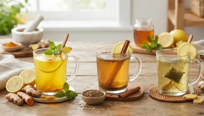 Daily detox drinks including haldi lemon water, jeera water, and green tea to reduce bloating and belly fat naturally Daily detox drinks including haldi lemon water, jeera water, and green tea to reduce bloating and belly fat naturally