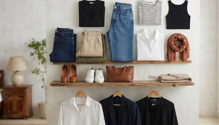 Capsule wardrobe essentials including straight leg jeans, cotton trousers, and a white shirt for Indian women Capsule wardrobe essentials including straight leg jeans, cotton trousers, and a white shirt for Indian women