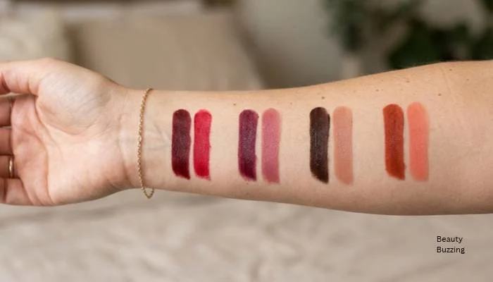 Lipstick color swatches on skin demonstrating dark and light shade pairs for ombre lips Lipstick color swatches on skin demonstrating dark and light shade pairs for ombre lips