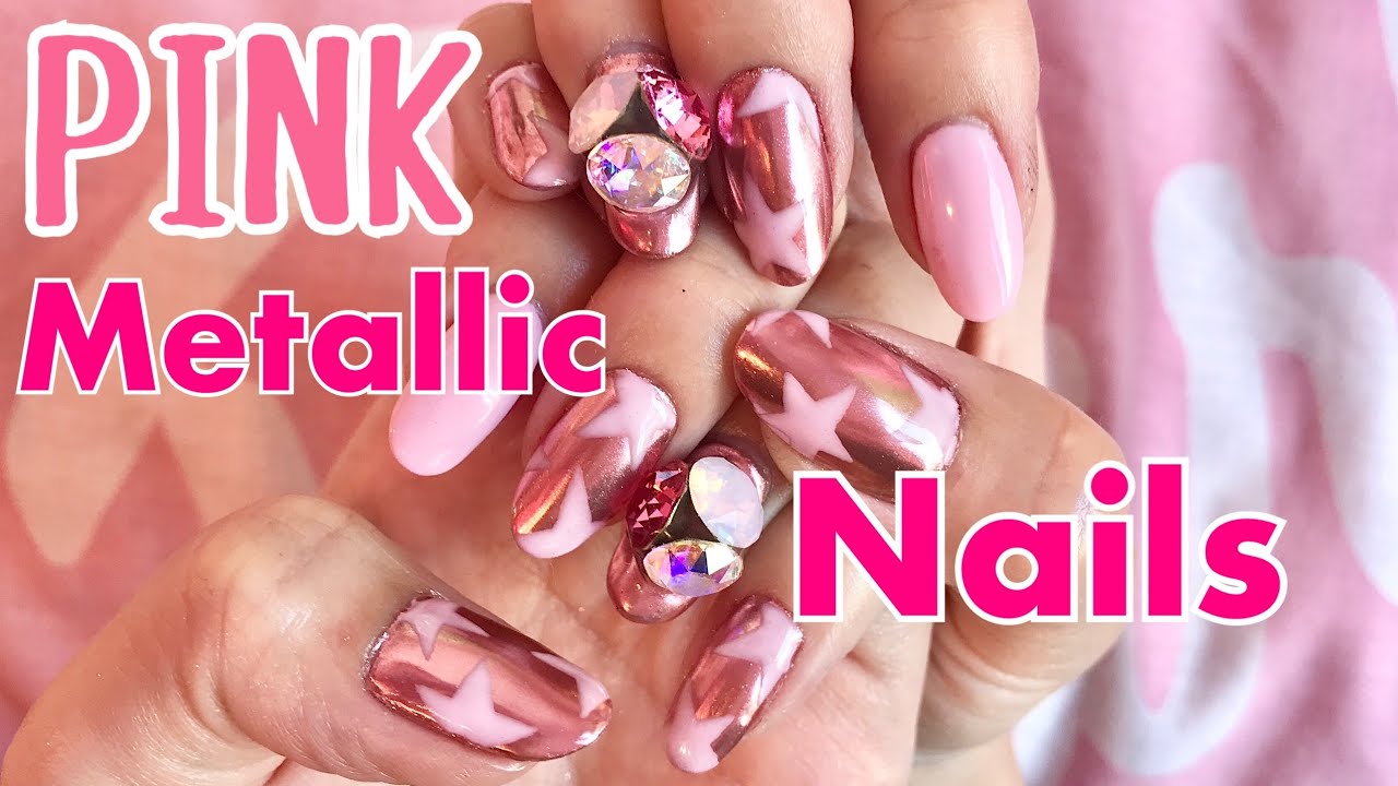 CHROME NAILS TUTORIAL! with PINK STARS! HOW TO DO METALLIC GEL NAILS AT HOME